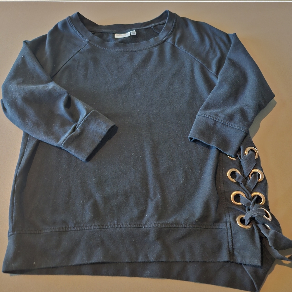 Women's Black Sweatshirt with Lace-Up Detail